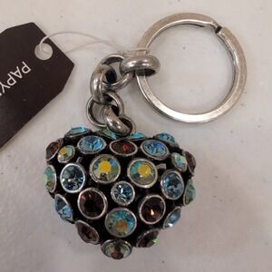 Papyrus Jeweled Gem Heart Keychain Blue Brown Green Gift with Box